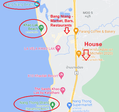 Location of the house for rent in Khao Lak